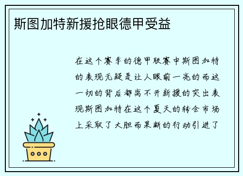 斯图加特新援抢眼德甲受益